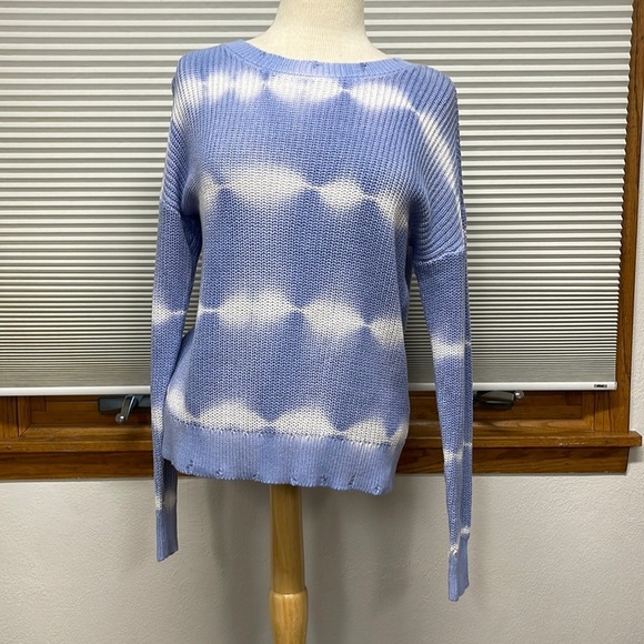 Maurices NWT Blue Tie Dye Destructed Pullover Sweater Size Small - Picture 2 of 13